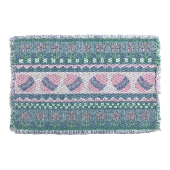 American VINTAGE Woven Green and Pink Easter Egg Placemats with Fringe Set of 2 - Picture 1 of 5